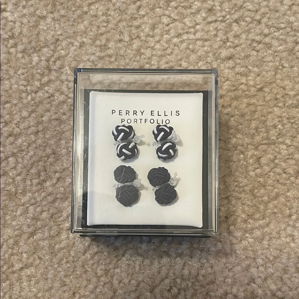 Perry Ellis Black and White Knot Cufflinks - Picture 2 of 4